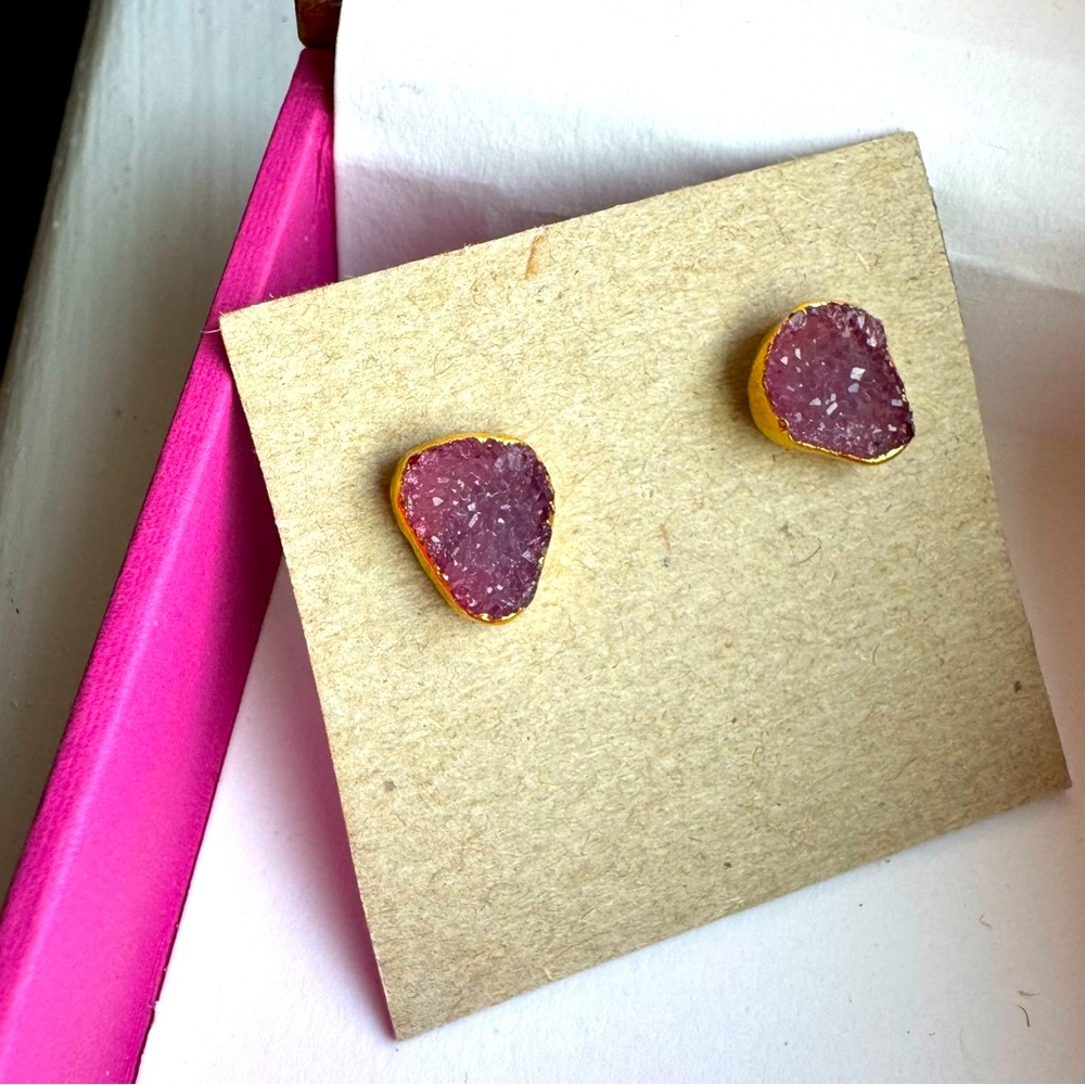 Pink lemonade Geode earrings post stunning studs crystal